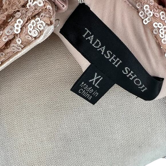 Tadashi Shoji Off-the-Shoulder Sequined Gown Champagne‎ Rose Gold Size XL - Picture 12 of 14